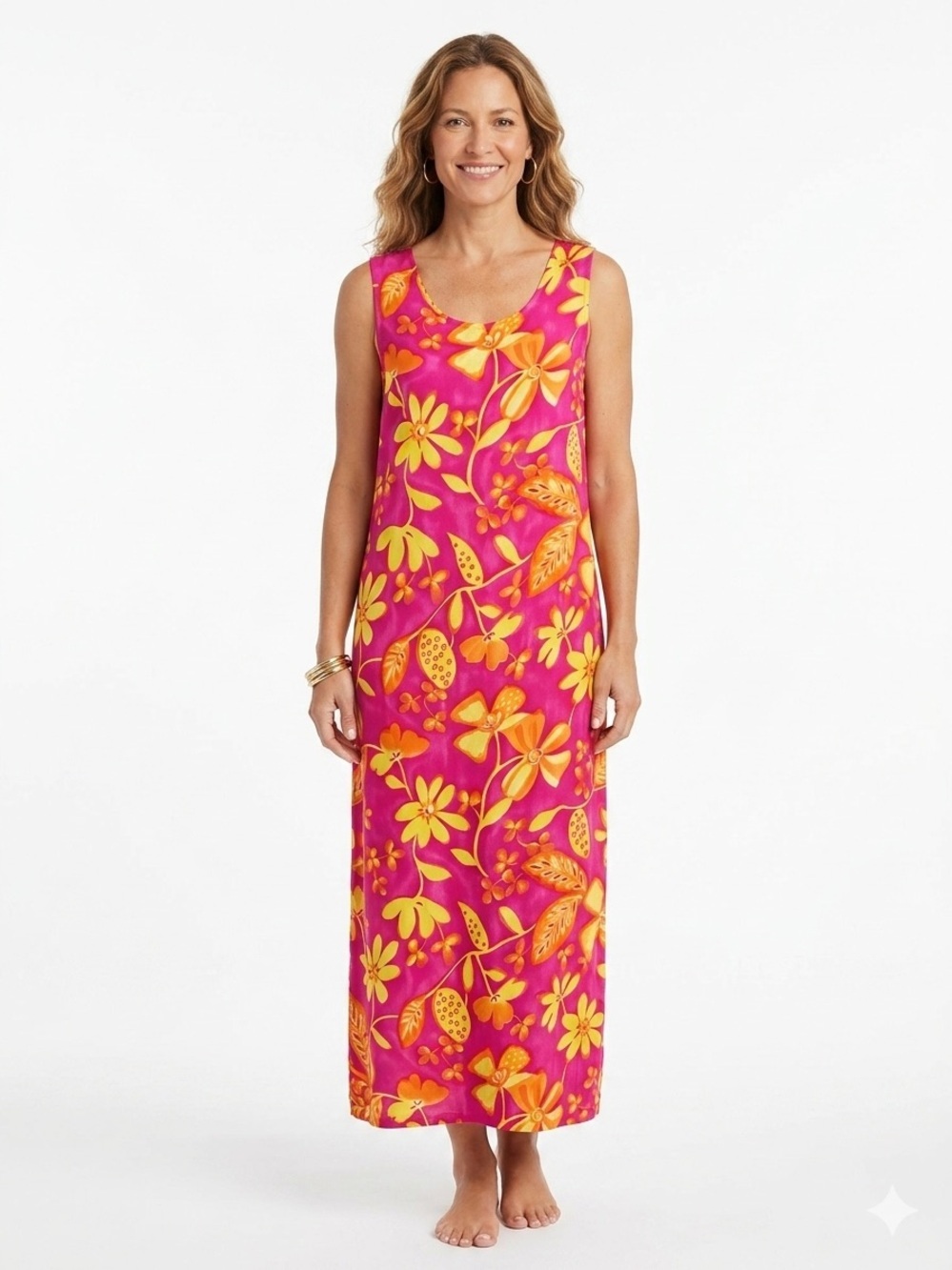 Hanna Andersson Pink Floral Rayon Sleeveless Shift Dress Maxi Large